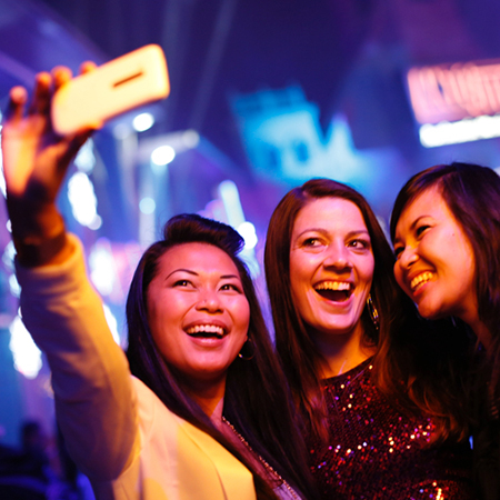 Three women taking a selfie while have a night of fun at Universal CityWalk Orlando