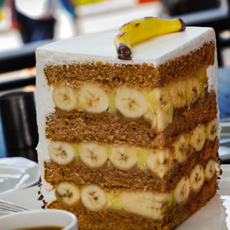 A slice of Big Banana Cake at the NBC Sports Grill and Brew