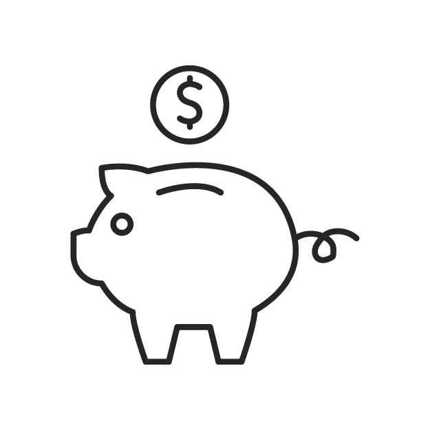 A black and white piggy bank adorned with a dollar sign.