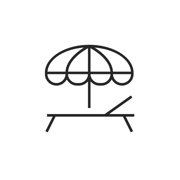 A black and white line drawing depicting a beach umbrella.